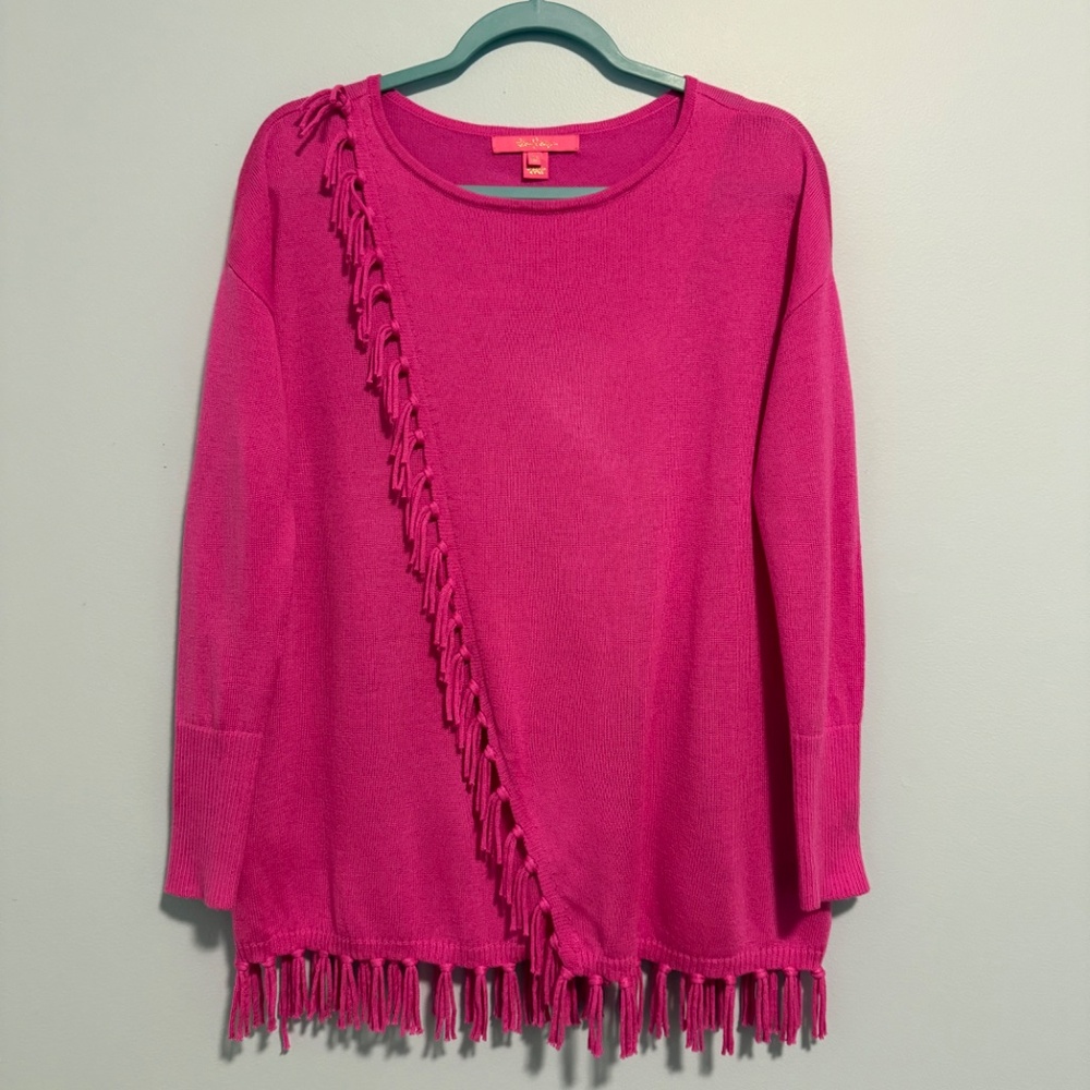 Lilly Pulitzer Hot Pink Emberly Fringe Tassle Sweater Size XS‎